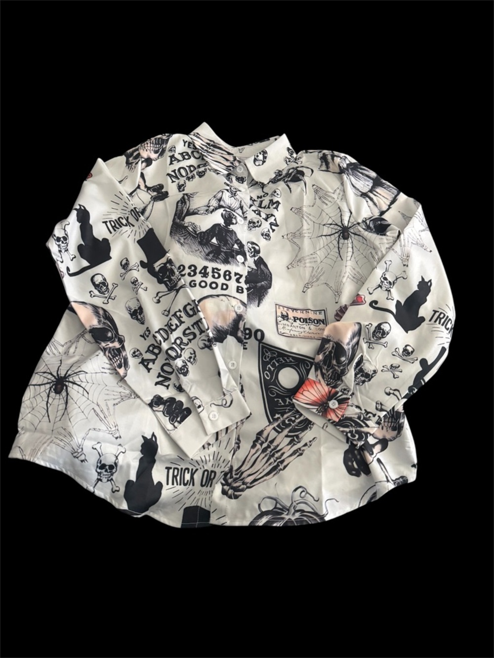 unisex Adult Halloween Button-Up Shirt - White/Black